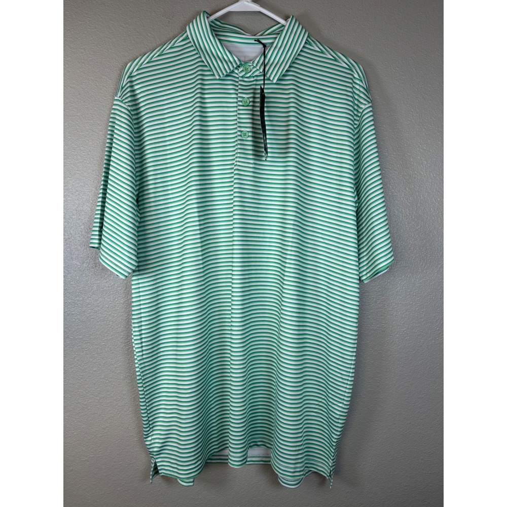 Antigua Skills Mens Large Green White Striped Golf Polo Shirt 104910 NEW